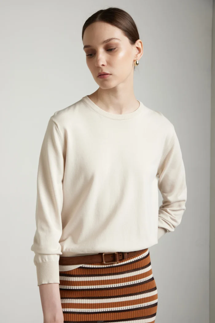 Maglia girocollo manica lunga in puro cotone