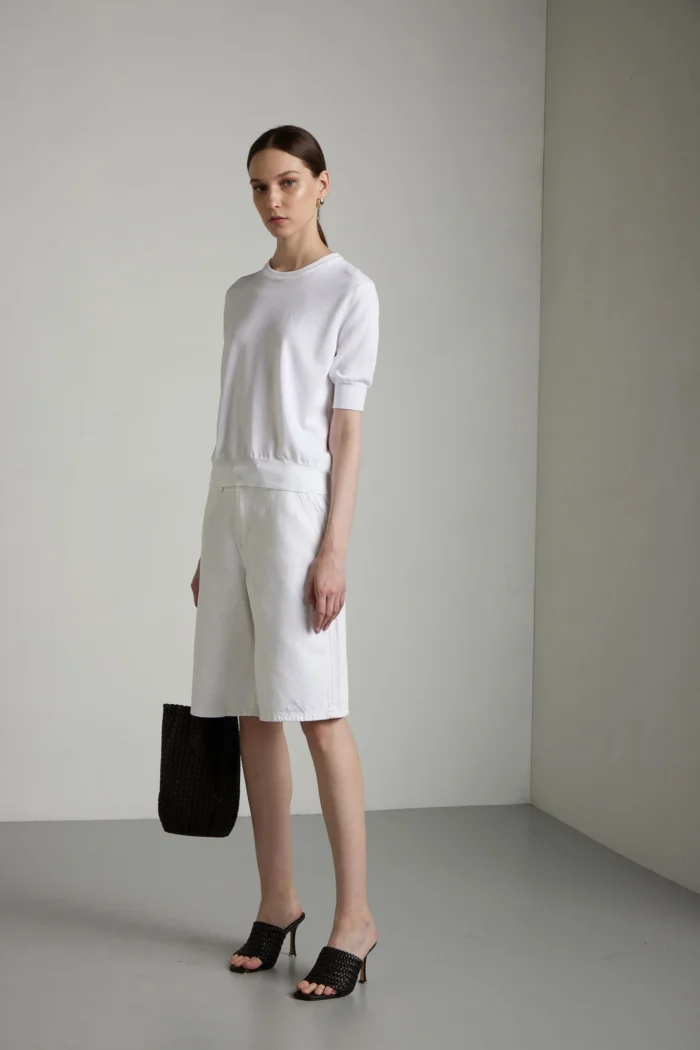 Maglia girocollo manica tre quarti in puro cotone