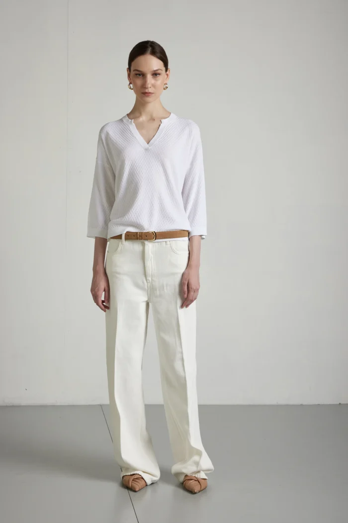 Maglia serafino aperta punto microquadretto in puro cotone