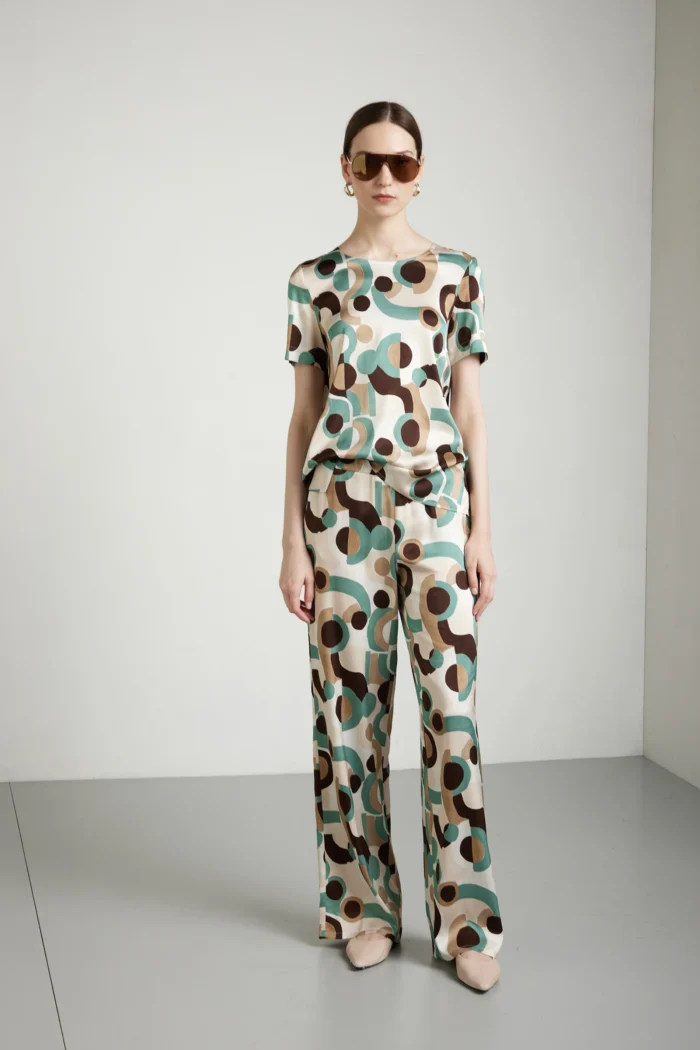 Pantalone a palazzo in viscosa stretch stampata