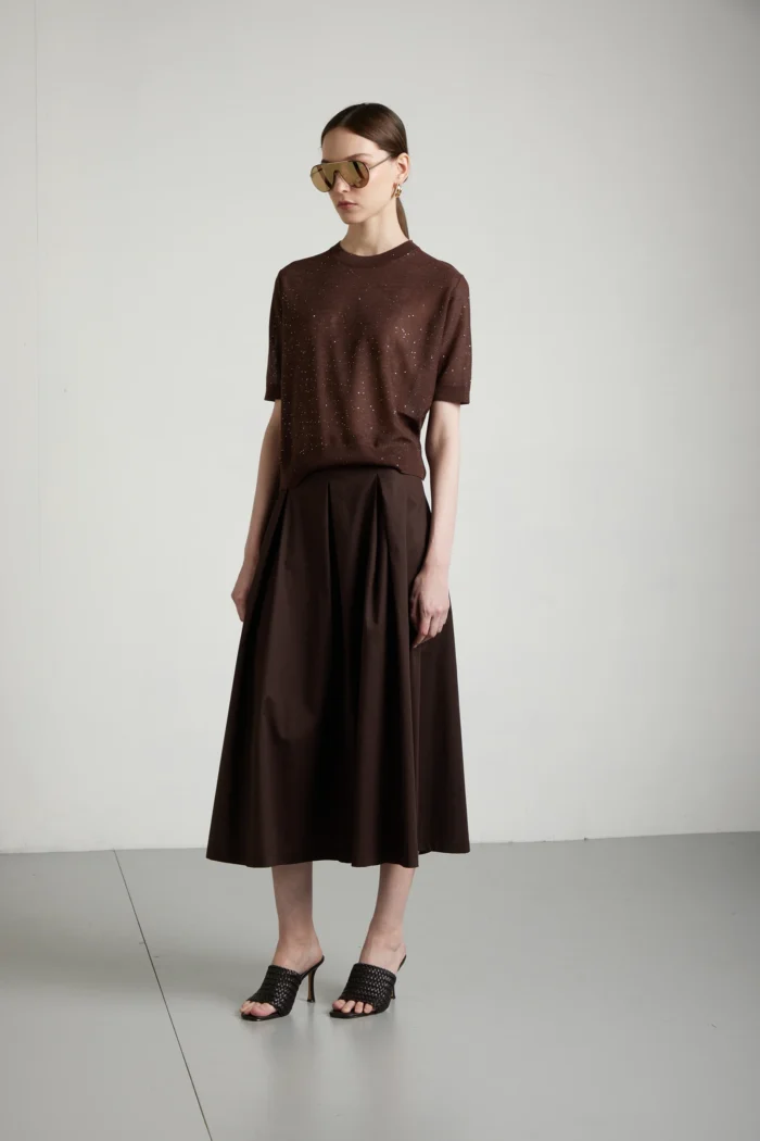 Maglia girocollo con manica a tre quarti con micropaillettes