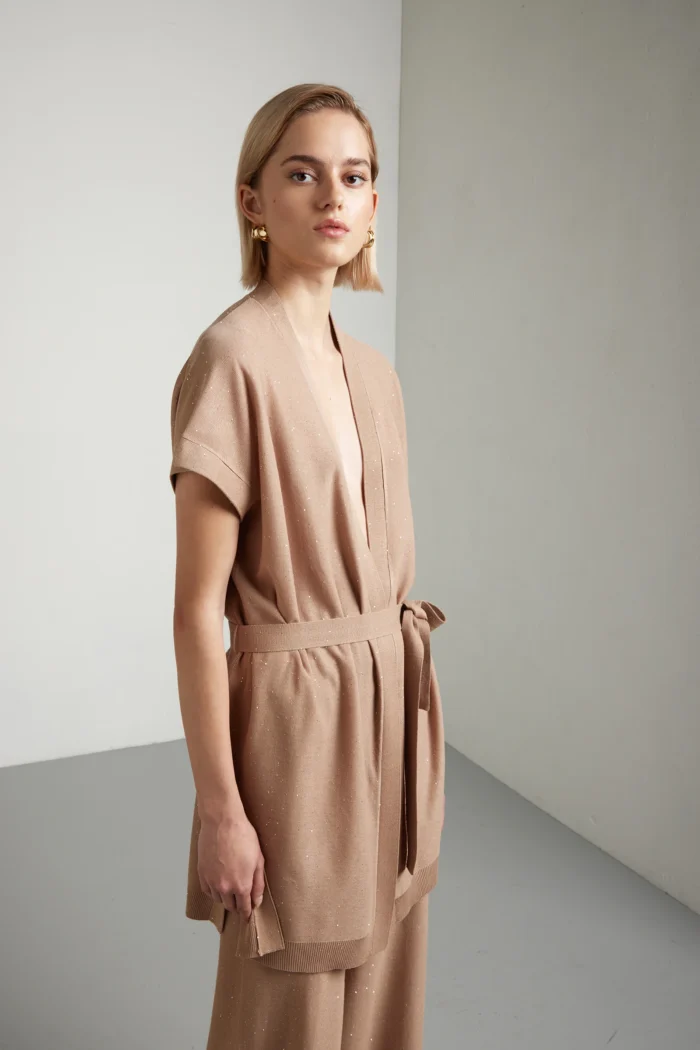 Gilet lungo aperto con micropaillettes