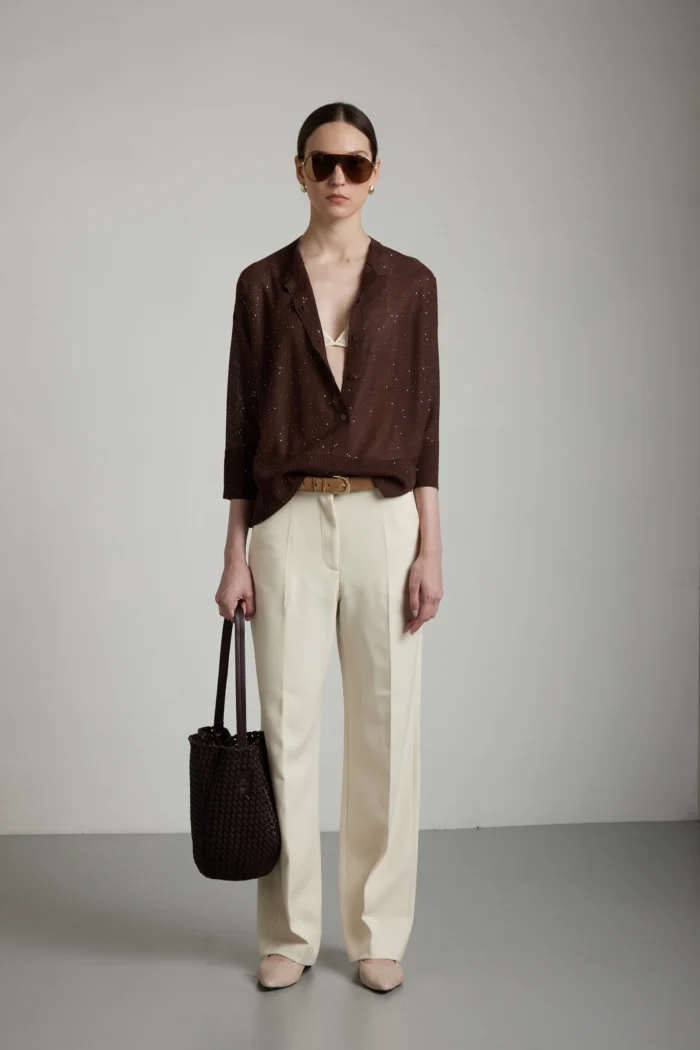 Maglia scollo serafino con miscropaillettes