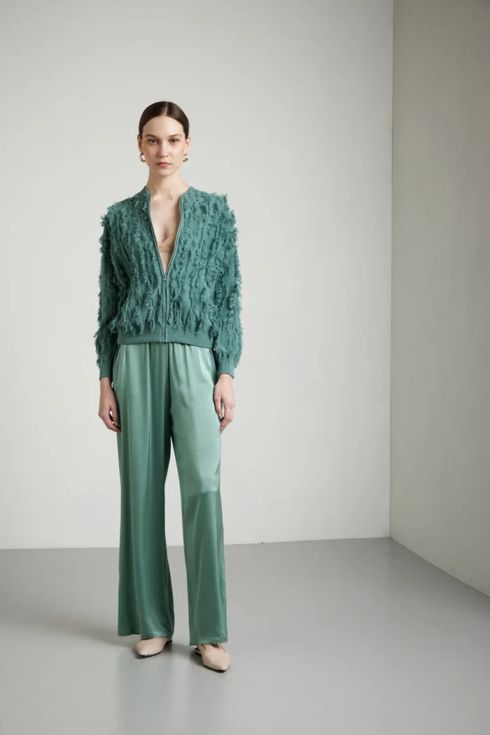 Bomber con frangette in puro cotone