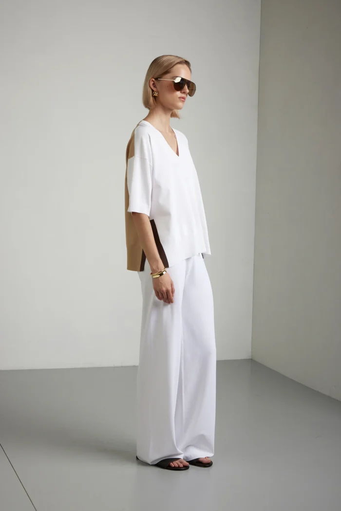 Maglia scollo a v color block stretch