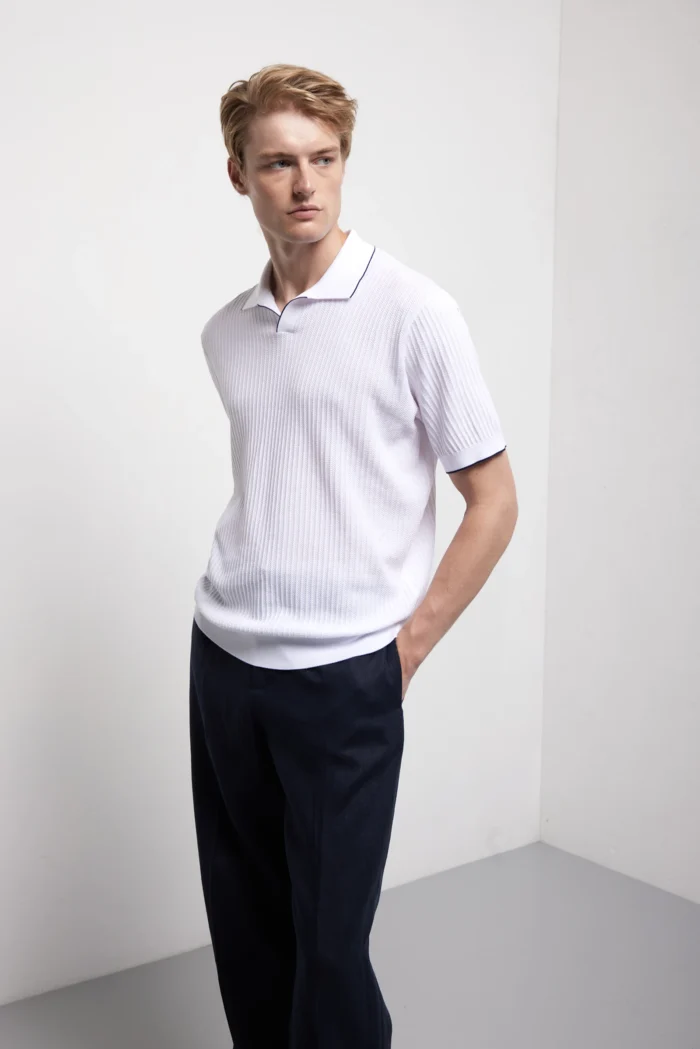 Polo manica corta punto spirale in puro cotone