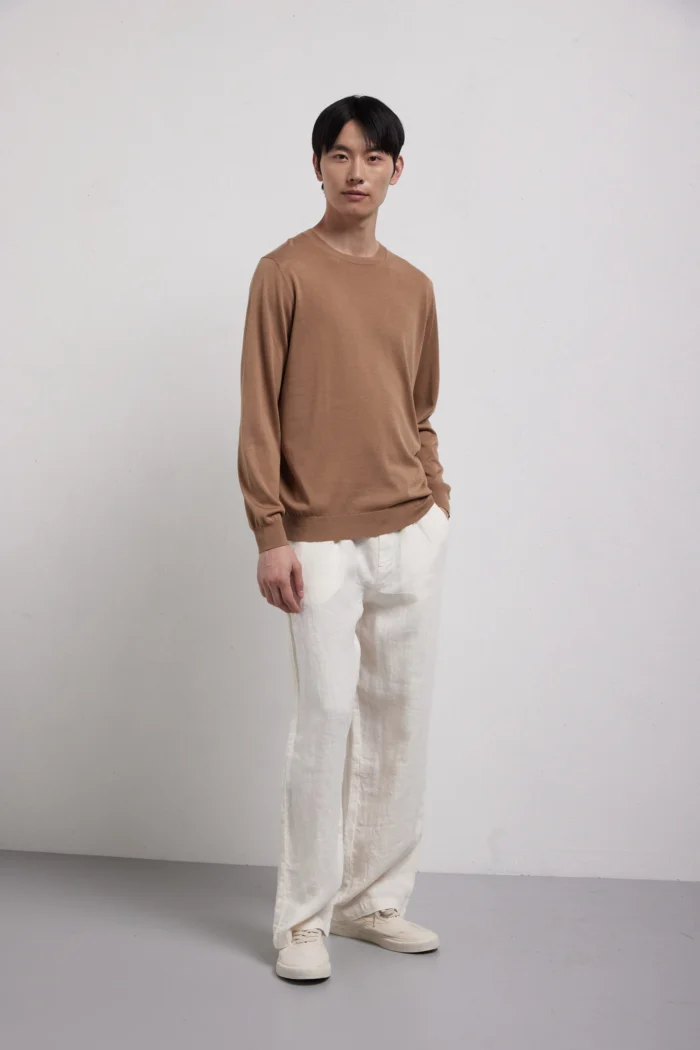 Maglia girocollo manica lunga in seta e cotone