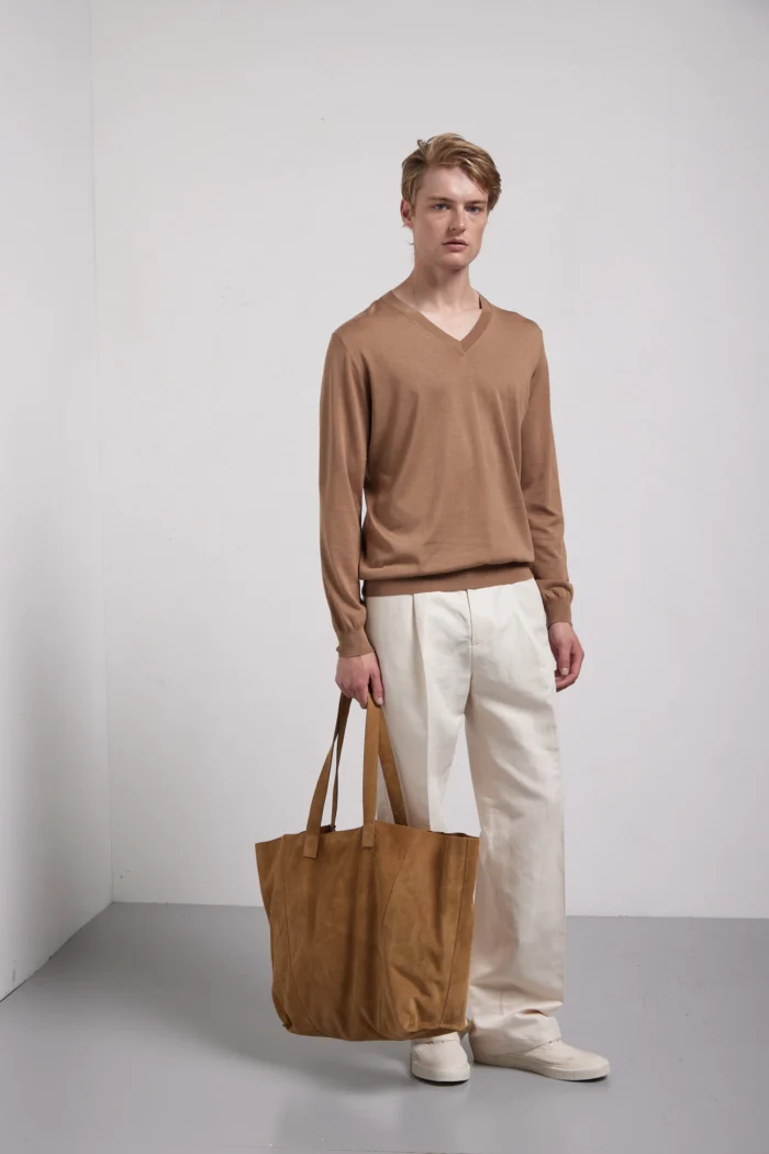 Maglia scollo a v manica lunga in seta e cotone