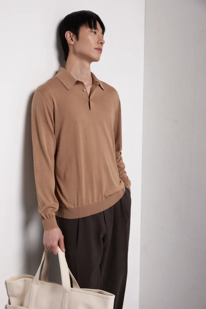 Polo manica lunga in seta e cotone