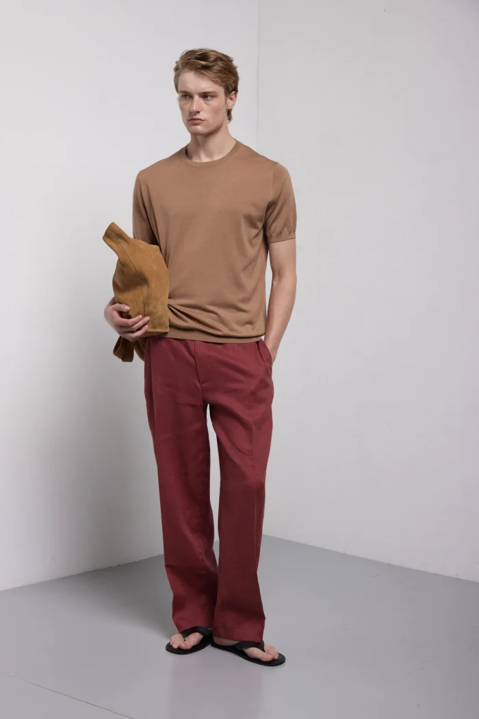 Maglia girocollo manica corta in seta e cotone