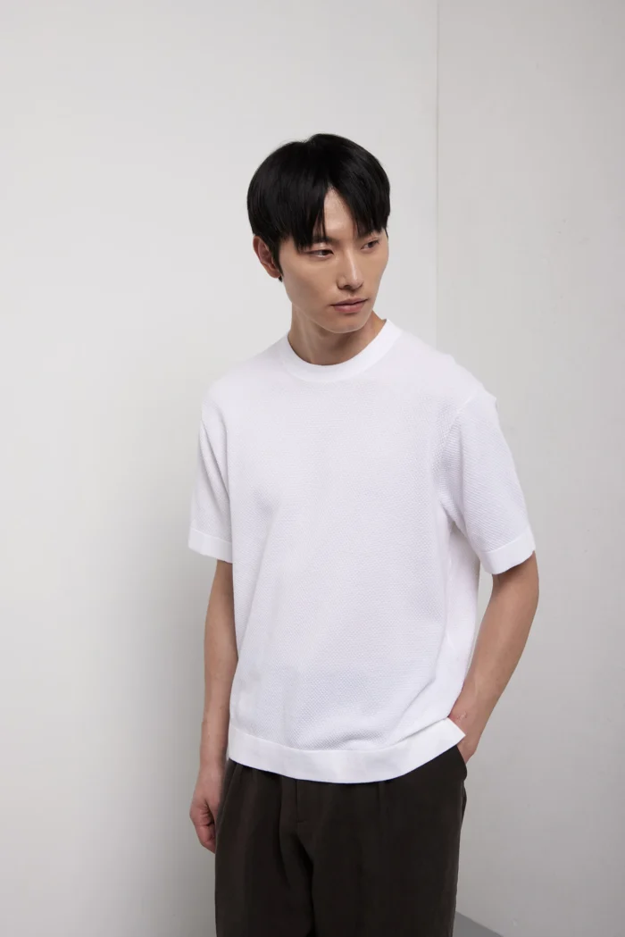 Maglia girocollo manica corta punto pluriball in puro cotone