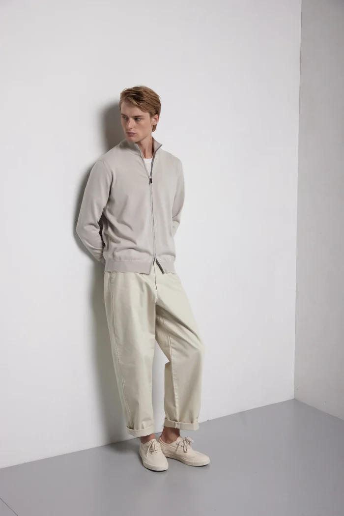 Giubbotto con zip manica lunga in puro cotone