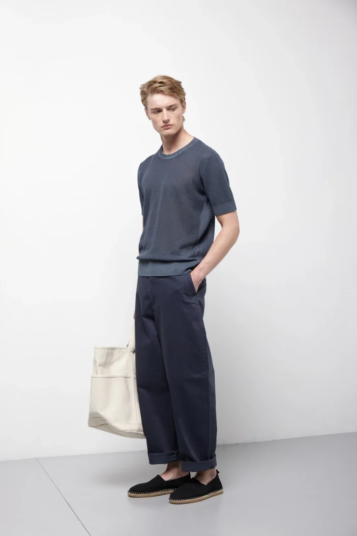 Maglia manica corta traforata lavata