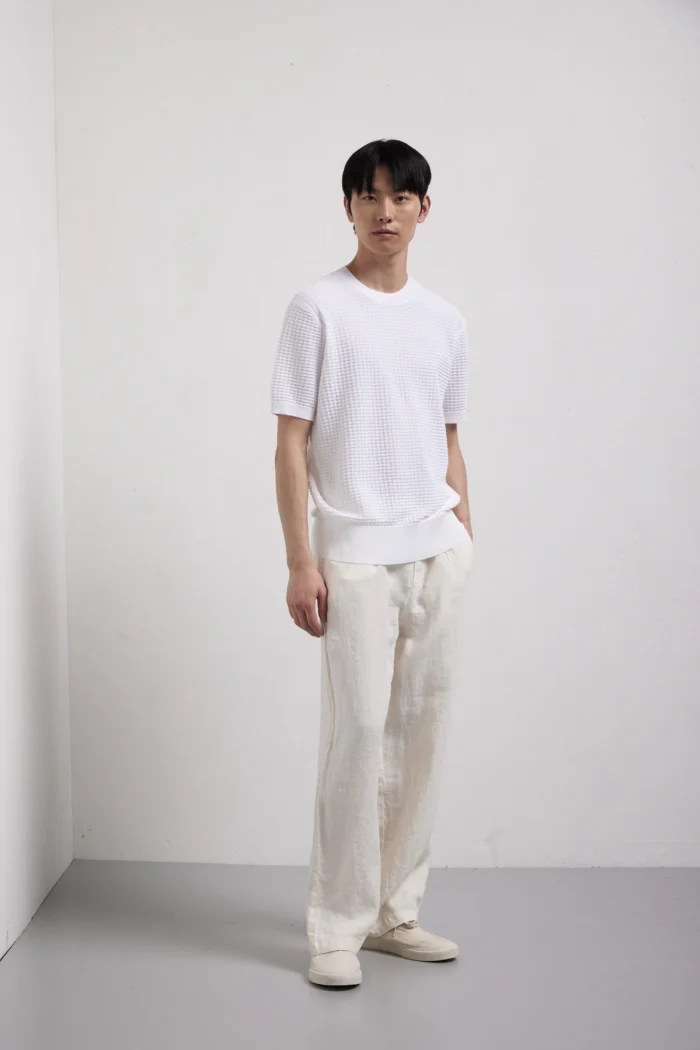 Maglia girocollo manica corta punto alveare in puro cotone