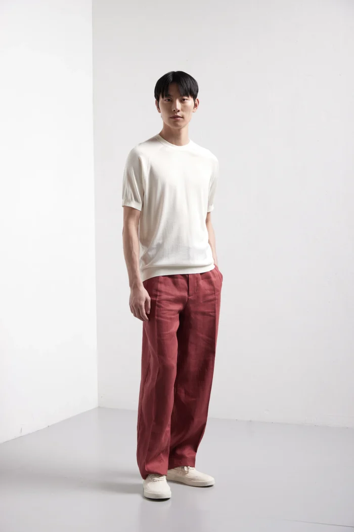 Maglia girocollo manica martello corta in seta e cashmere