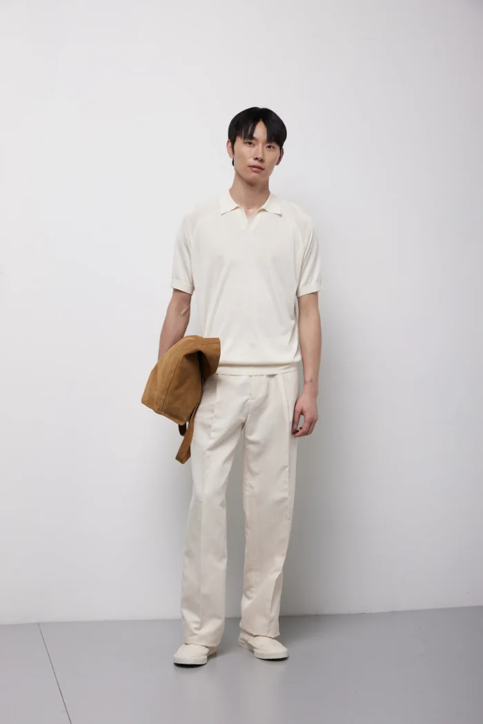 Polo manica martello corta in seta e cashmere