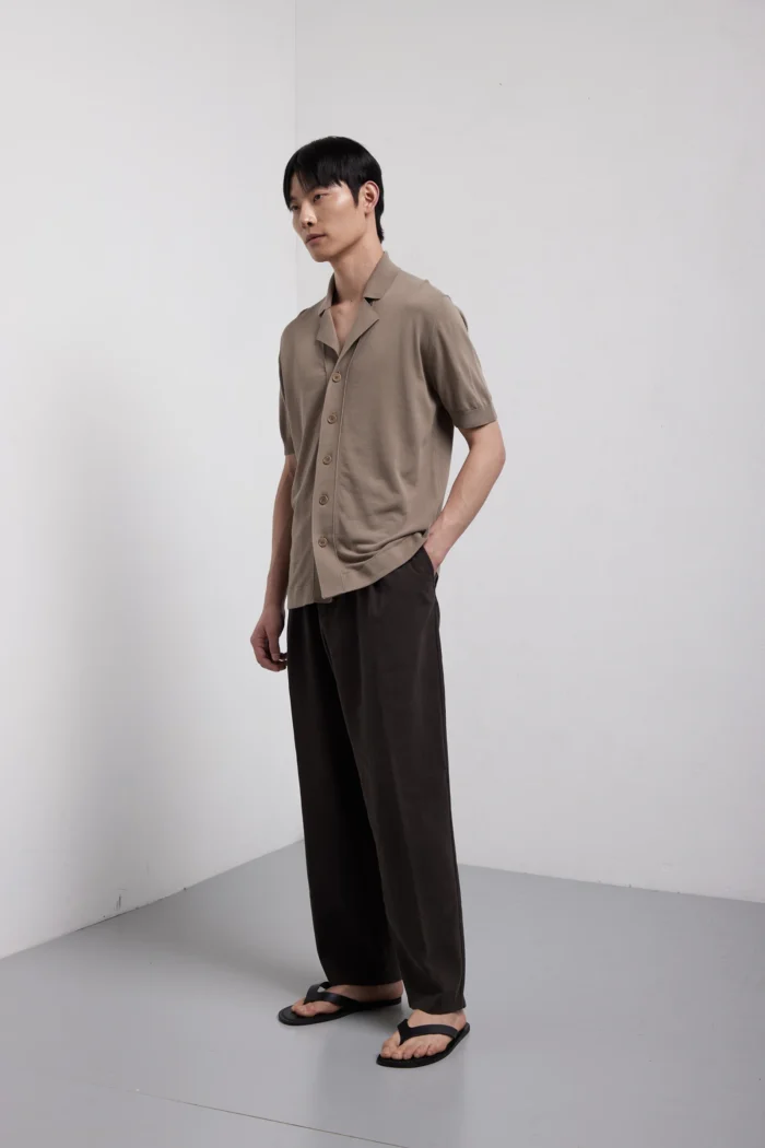 Camicia manica corta collo revers in puro cotone