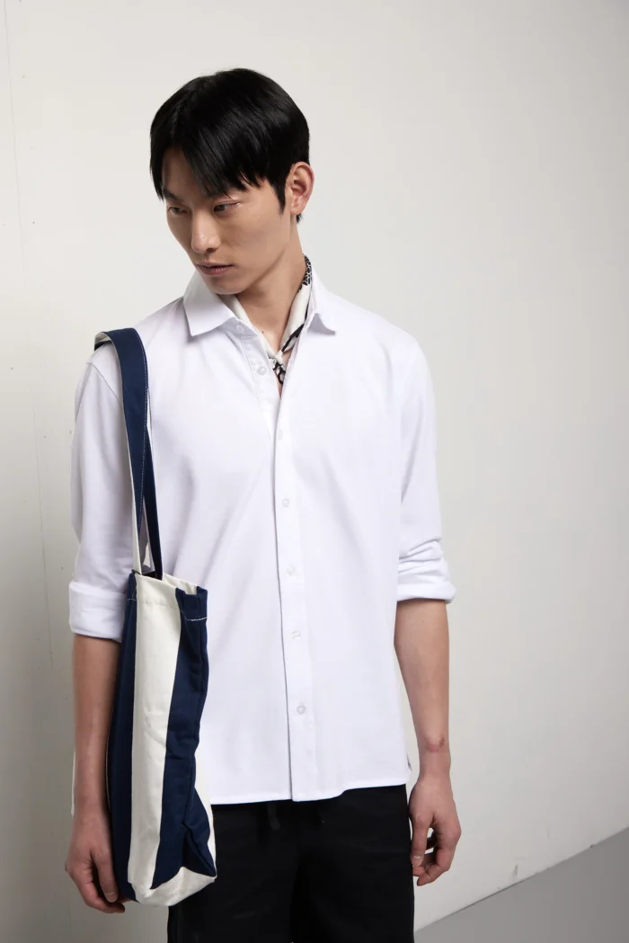 Camicia manica lunga in jersey piquet