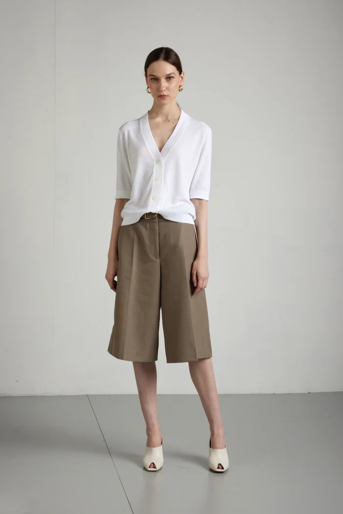 Cardigan con manica a tre quarti punto in puro cotone