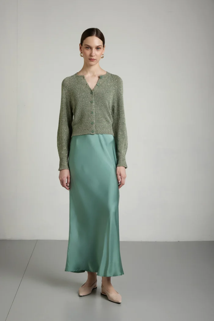 Cardigan corto con manica ampia e paillettes