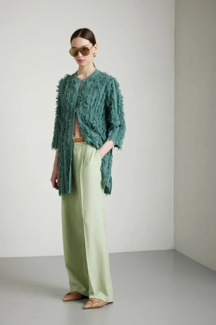 Cardigan con frangette in puro cotone