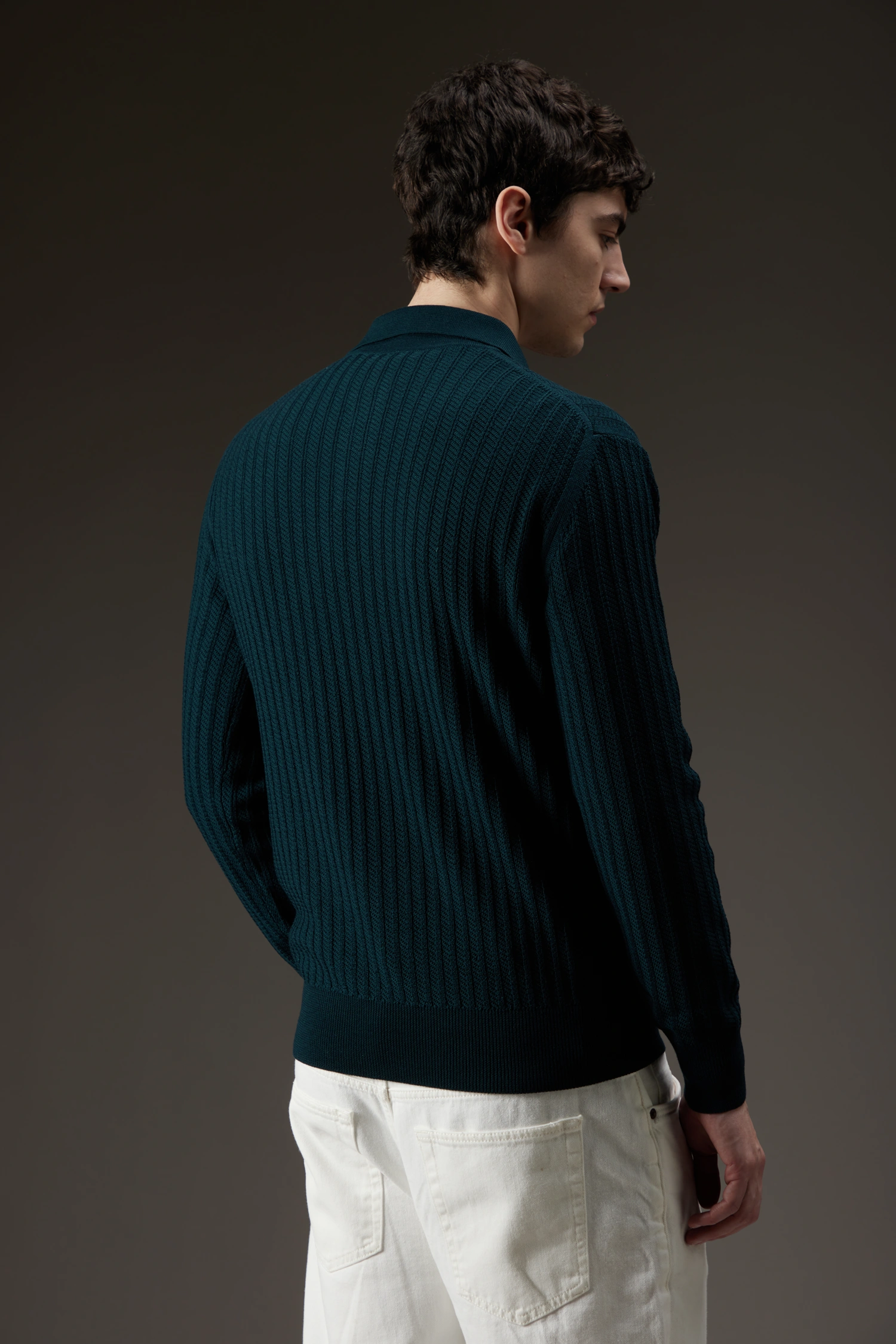Polo skipper in lana a coste diagonali - immagine 4