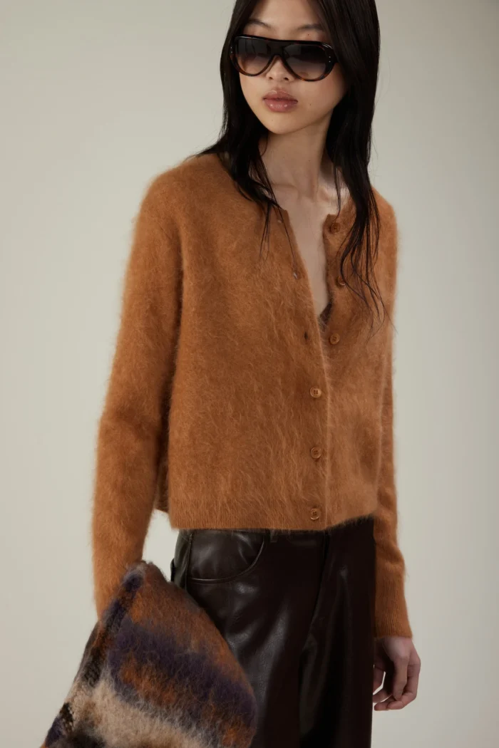 Cardigan in cashmere effetto garzato