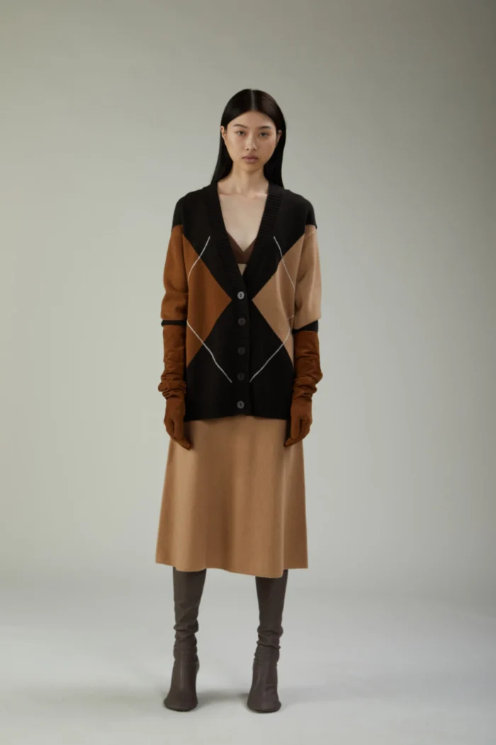 Cardigan con intarsio a rombi