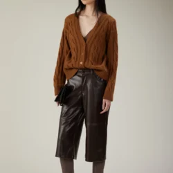 Cardigan in lana e cashmere a trecce con bottoni - Thumbnail Image 1