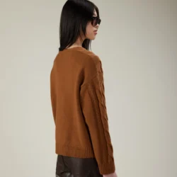 Cardigan in lana e cashmere a trecce con bottoni - Thumbnail Image 3