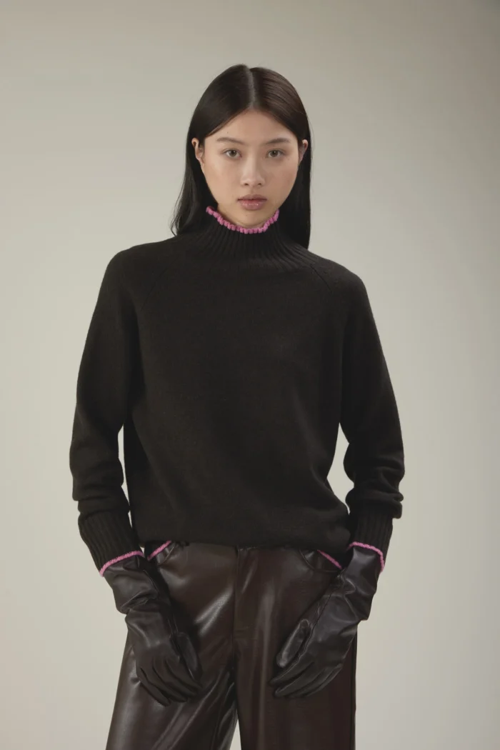 Maglione a collo alto con maniche raglan in lana e cashmere