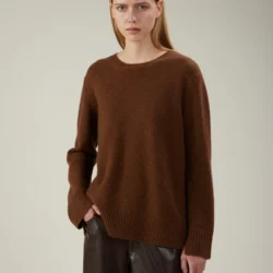 Maglia girocollo in cashmere con spacco posteriore - Thumbnail Image 1