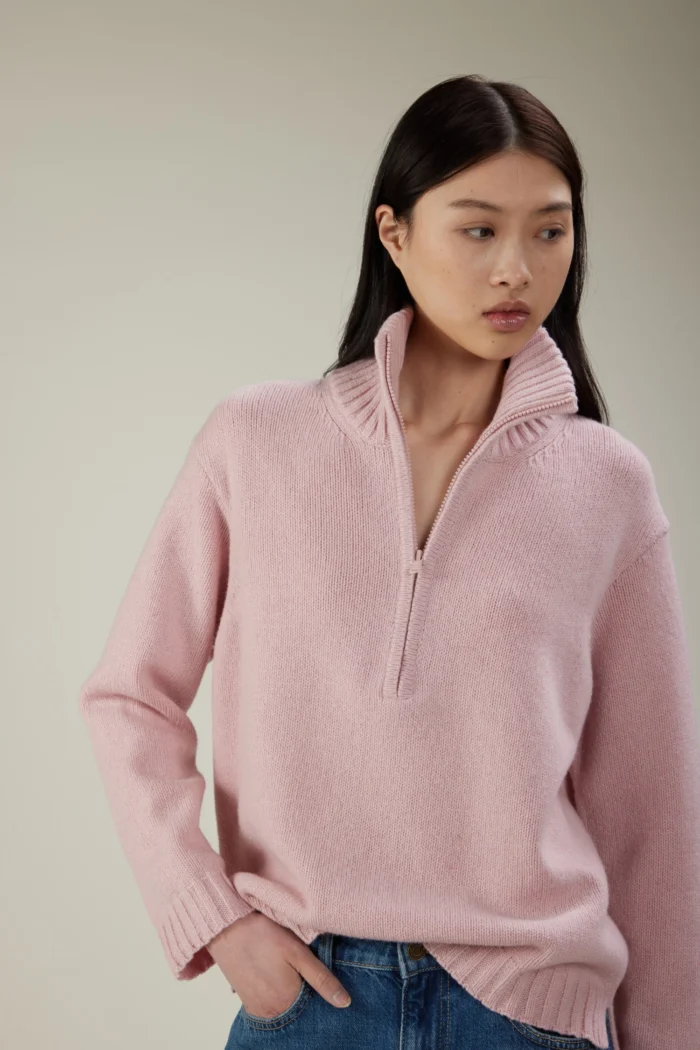 Maglione a collo alto con zip in lana e cashmere