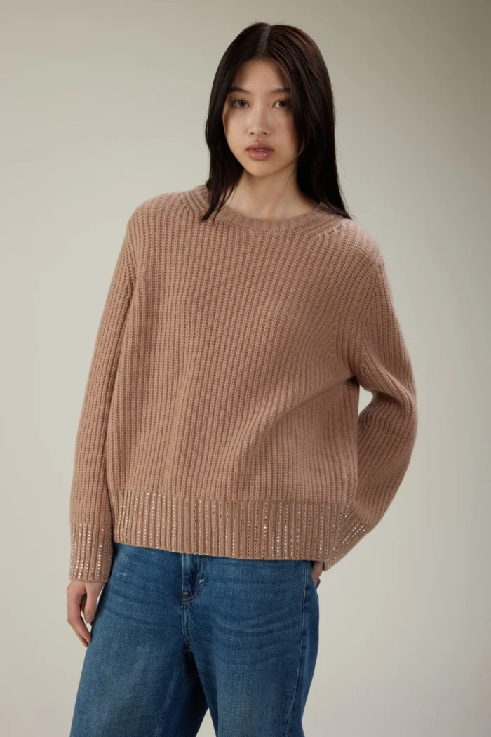 Maglia girocollo in lana con cristalli