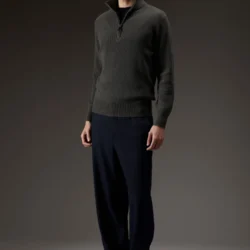 Maglia a collo alto a costa inglese in lana e cashmere con zip - Thumbnail Image 1