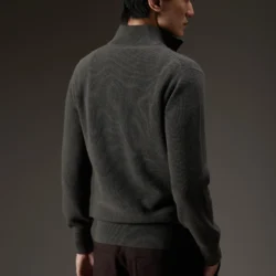 Maglia a collo alto a costa inglese in lana e cashmere con zip - Thumbnail Image 3