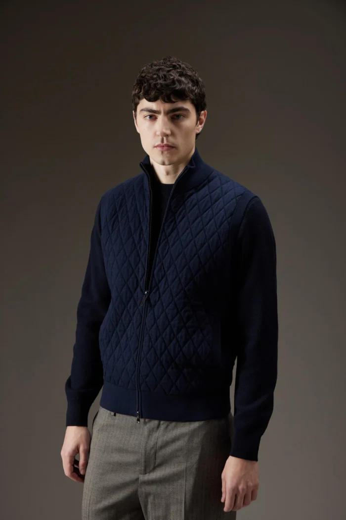 Gilet trapuntato in lana e cotone con zip
