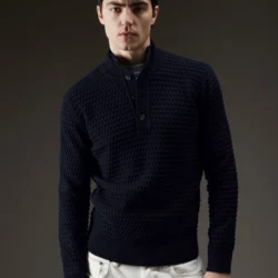 Maglia in lana con lavorazione a punto mosaico e bottoni - Thumbnail Image 2