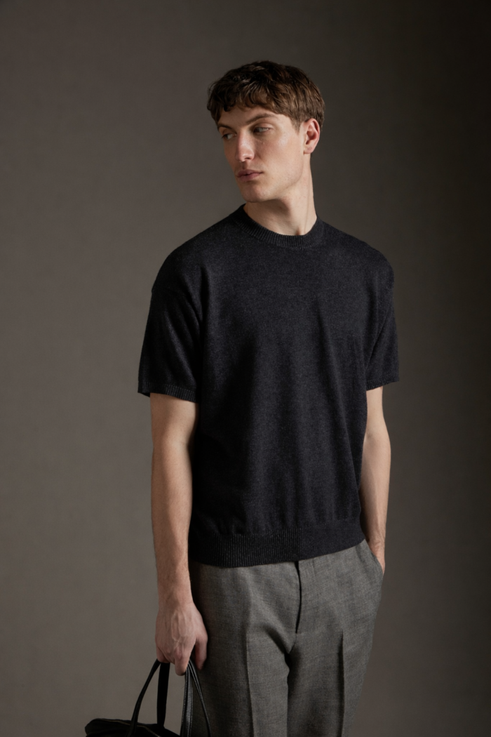 Maglia Manica Corta Vestibilità Over in Lana e Cotone