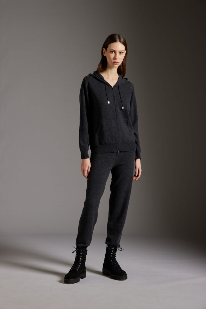 Maglia Con Cappuccio e Zip In Lana e Cashmere