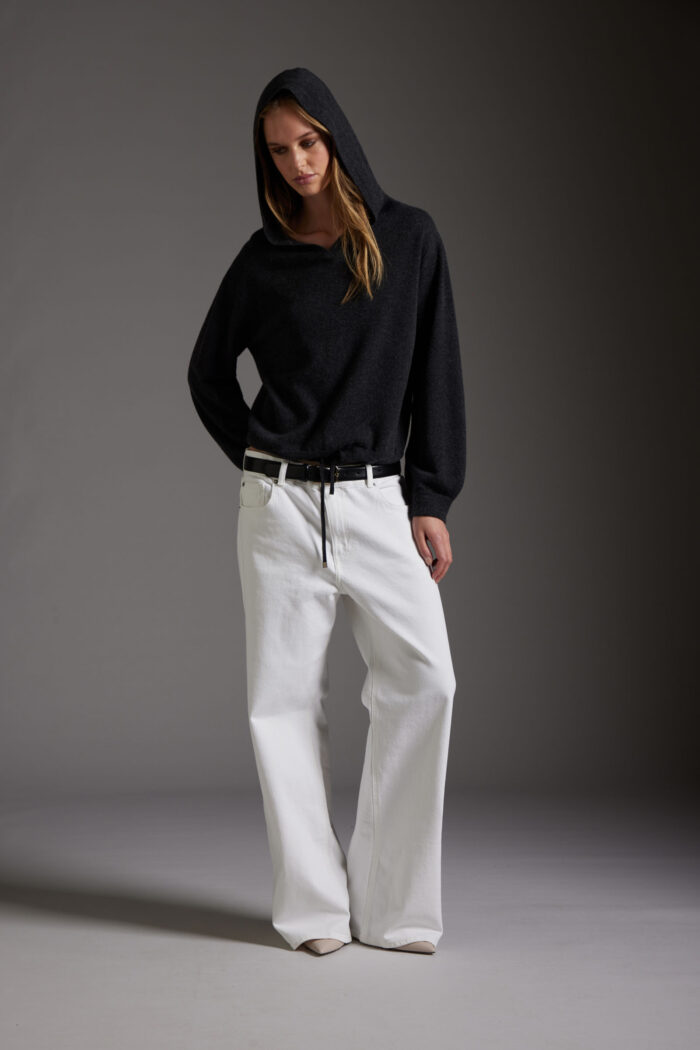 Maglia Con Cappuccio e Coulisse in Lana e Cashmere