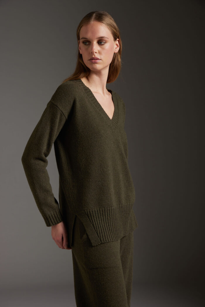 Maglia Scollo a V In Lana e Cashmere
