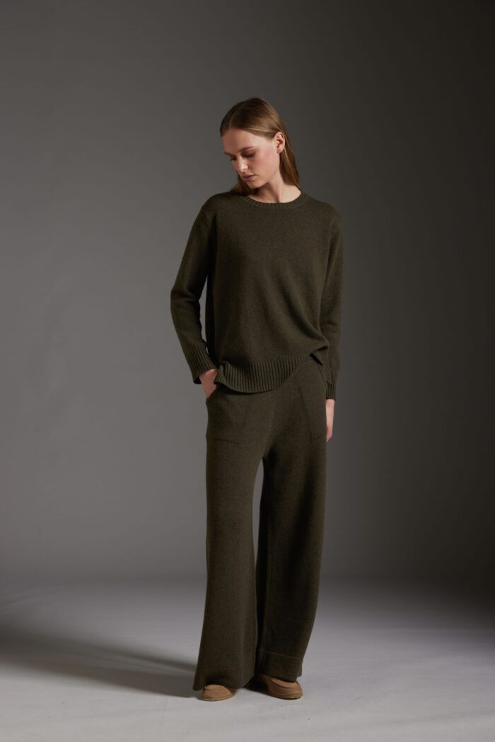 Maglione Girocollo Con Spacchi In Lana e Cashmere