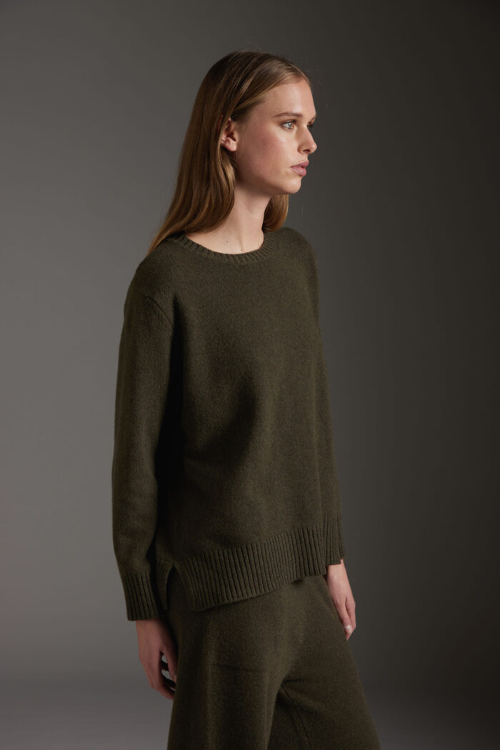 Maglione Girocollo Con Spacchi In Lana e Cashmere