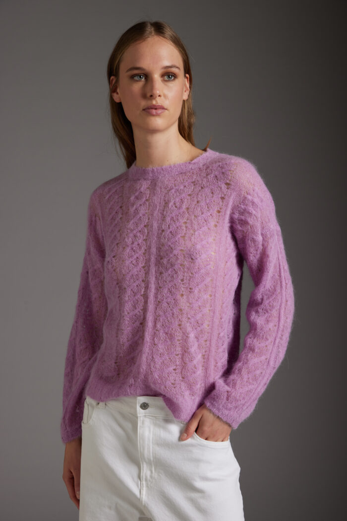 Maglia Girocollo Sgradata a Trecce in Alpaca