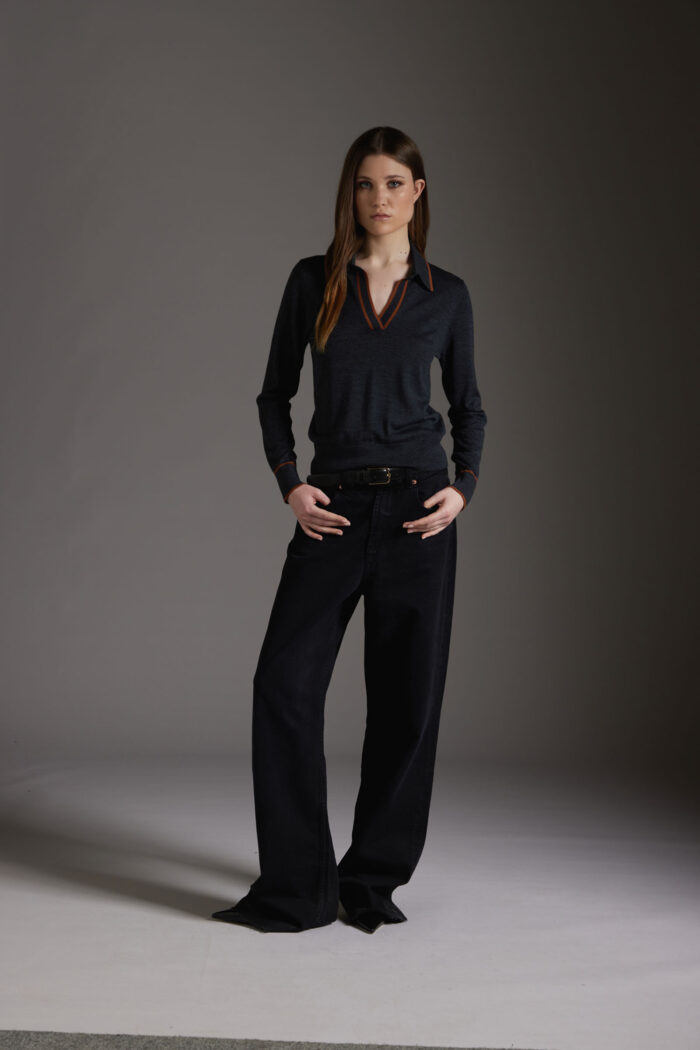 Polo Con Contrasti In Lana Merino Ultrafine