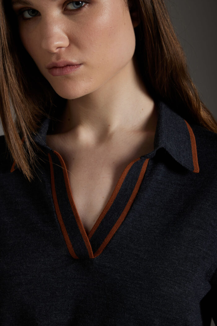 Polo Con Contrasti In Lana Merino Ultrafine