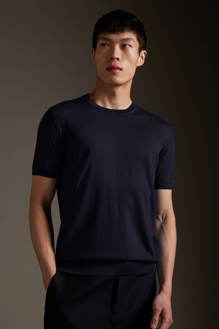 T-Shirt Girocollo in Lana e Cotone