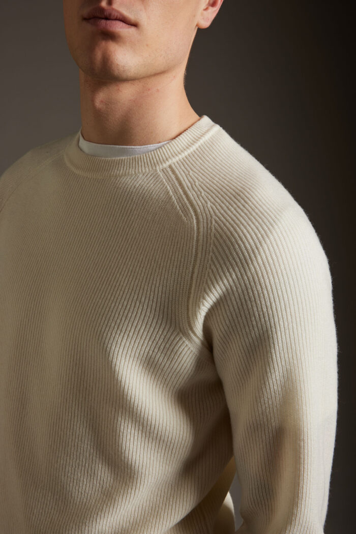 Maglia Girocollo Con Costina in Lana e Cashmere