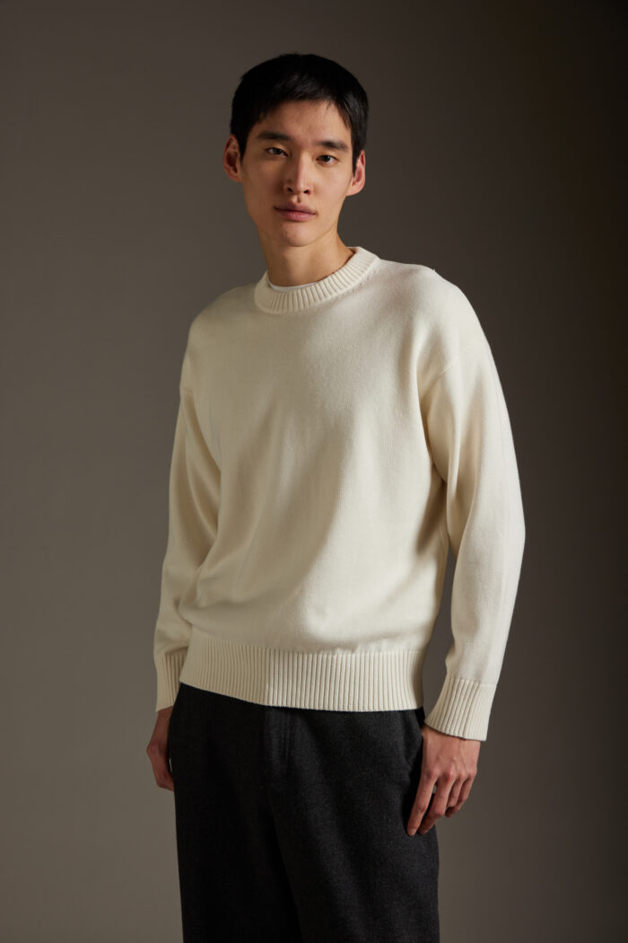 Maglione Girocollo Vestibilità Over in Lana e Cotone